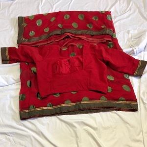 Red indian polka dot saree